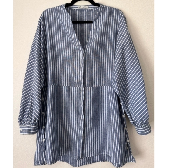 🆕️ Zara TRF Blue & White Stripes Shirt Dress. A-Line (Cotton-Linen) NWOT - Picture 3 of 12